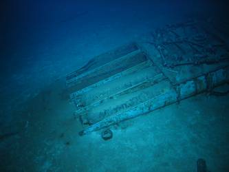 Quadruple torpedo tube mount on seabed - two weapons loaded